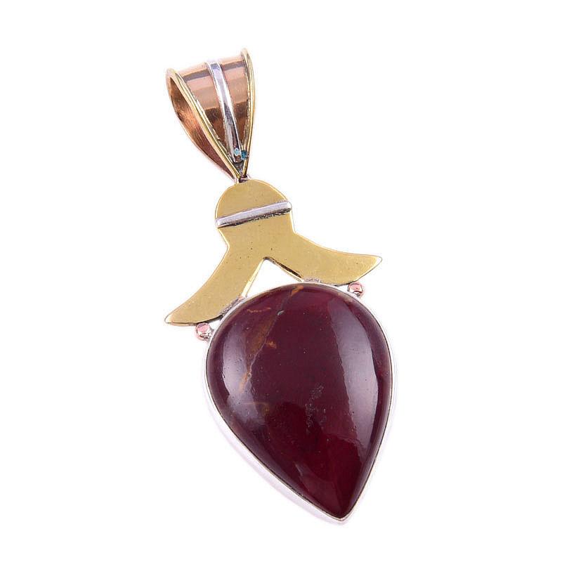 Natural Mookaite Gemstone 925 Solid Sterling Silver Two Tone Pendant 1.75'' h9w58