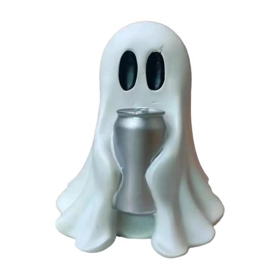 Compact Ghost Statues Halloween Figurine with Drinks, Resin Statue, Cute Spooky Desktop Durable Holiday Ornaments Ornament for Party Tabletop