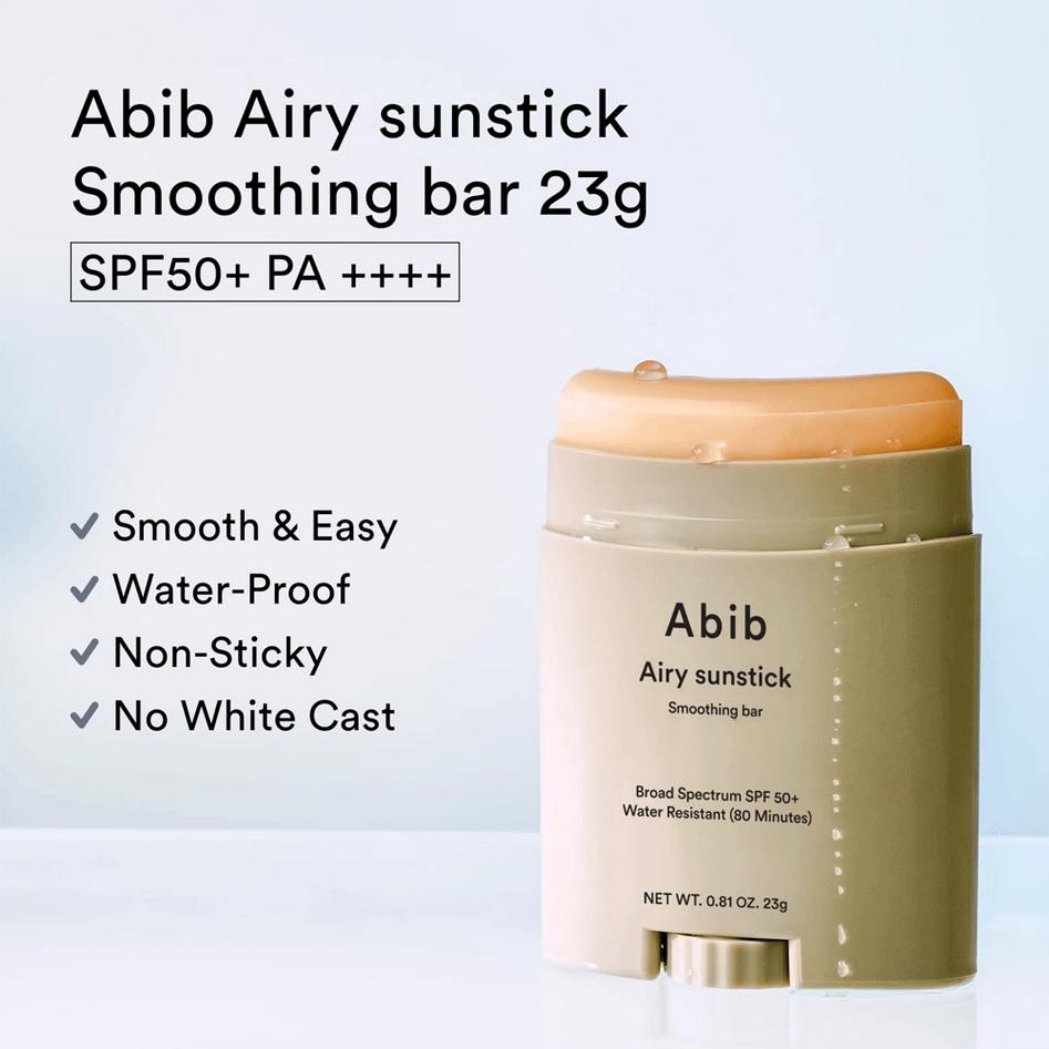 ABIB Airy Sunstick Smoothing Bar 23g / Reef-safe and Waterproof Formula, Semi-matte Finish, Moisturizing, Korean Cosmetics, Kbeauty