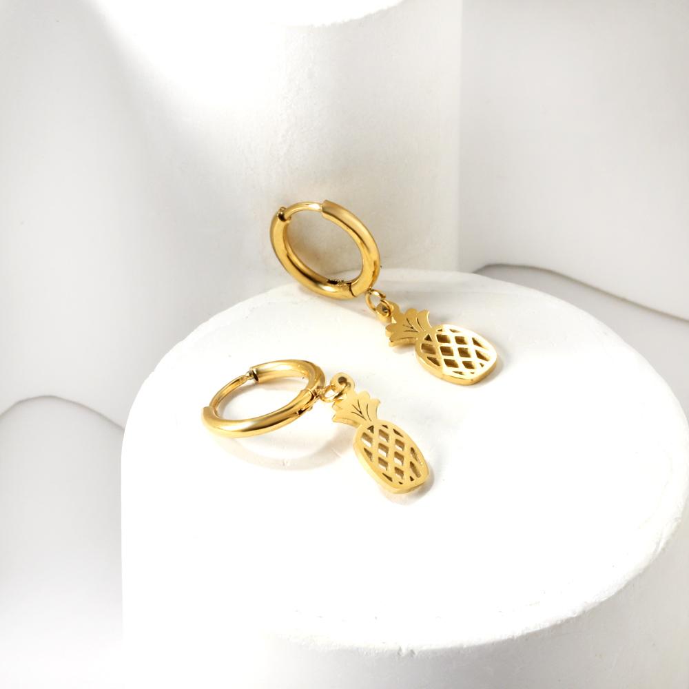 Stainless Steel Hoop Earrings Trendy Cartoon Strawberry Cherry Pendants Women Girls Round Huggie Earrings Dangles Party Jewelry