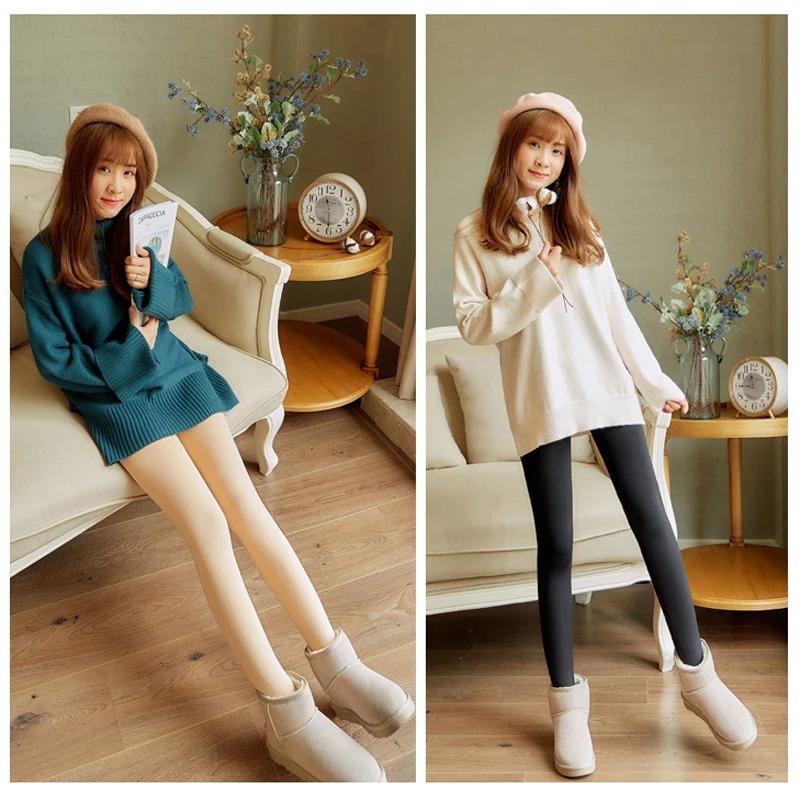 Winter Fleece-Lined Thick Thermal Women Long Tights Female Keep Warm Soft Leggings High Waist Elastic Slim Thickening Pantyhose
