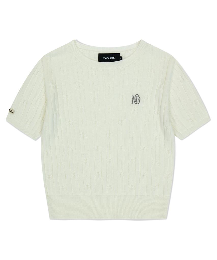 MAHAGRID Cable Half Sleeve Knit Ivory(Mg2Fmfk612A)