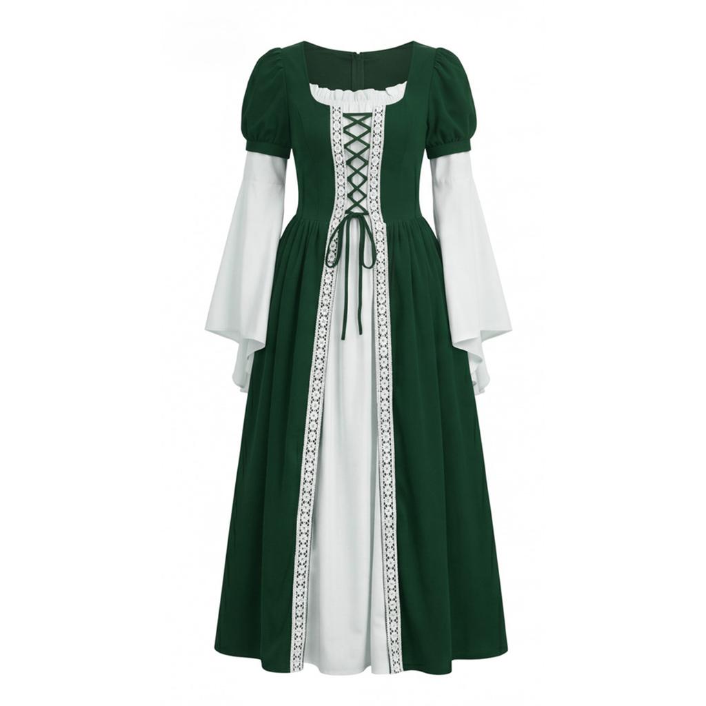 Medieval Renaissance Vintage Style Women's Dress Lace-Up Waist Tie Long Sleeve Court Gown Stage Performance Costume