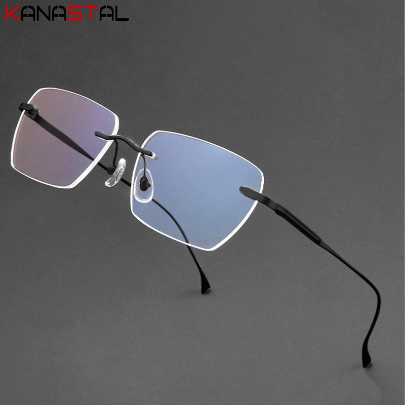 Men Pure Titanium Eyeglasses Frame Women Ultralight Rimless Glasses Blue Light Blocking Lens Prescription Myopia Reading Eyewear