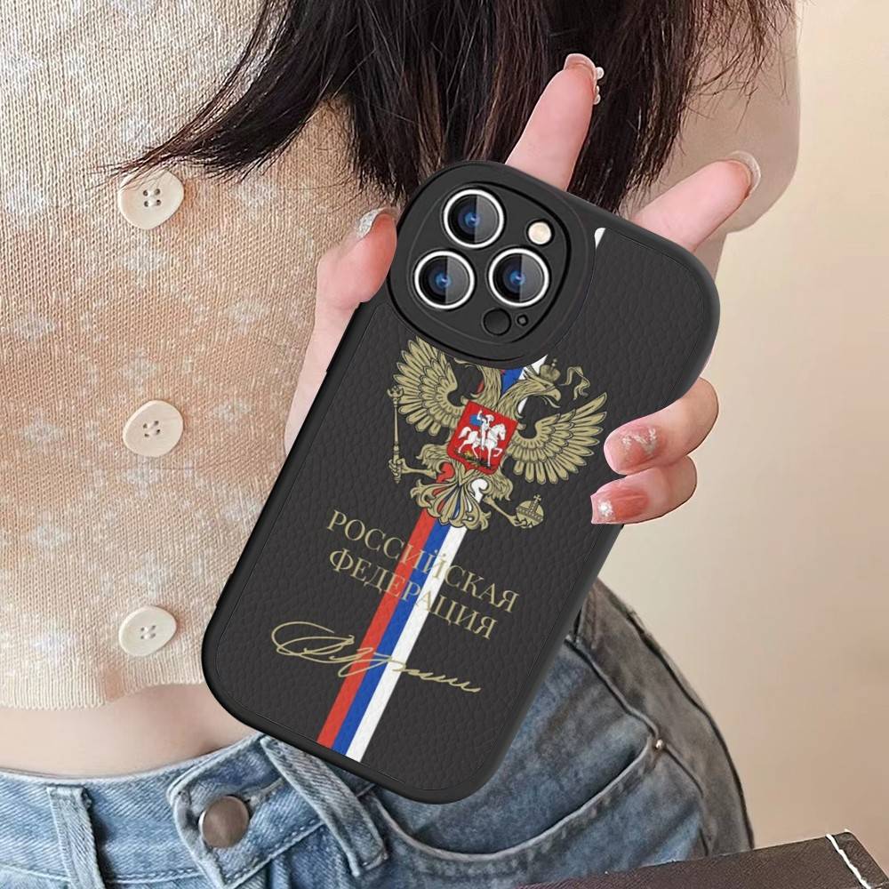 Russia Russian Flags Poccnr Emblem Phone Case For IPhone 16 15 14 13 12 11 Pro Max Plus 16E Soft Leather Cover