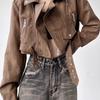 Vintage Cool Sa Style Leather Jacket Women's Spring and Autumn Street Fashion Popular Small Loose Short Leather Jacket