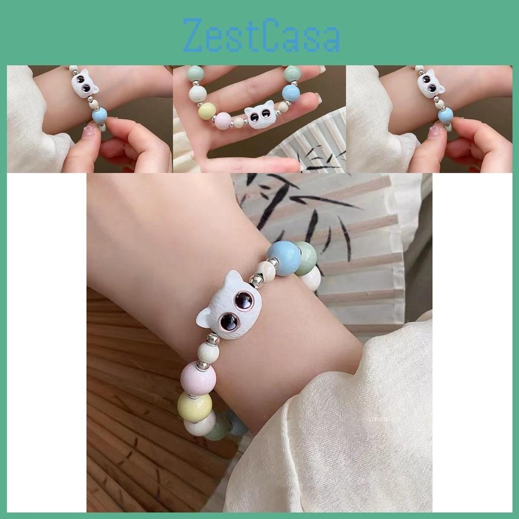 Ceramic Cat Bead Bracelet Adorable And Trendy Womens Geometric Hand Jewelry
