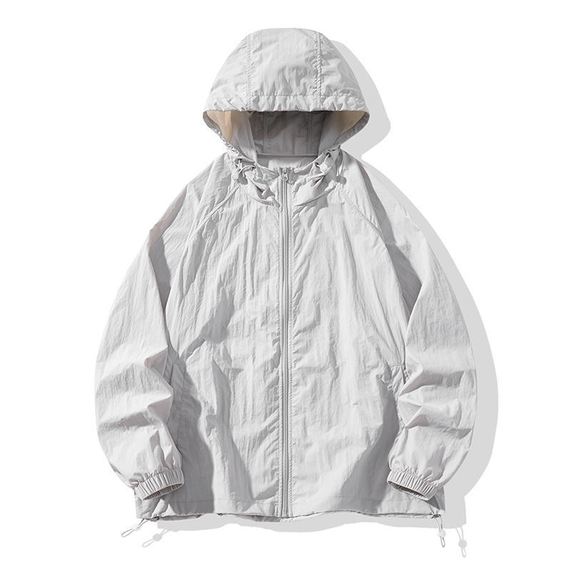 Sommer Kapuzenjacke Dünn Herren Wasserdicht Sonnenschutz Kleidung Durchgehender Reißverschluss Schnelltrocknend Skin Schwarz Windjacke
