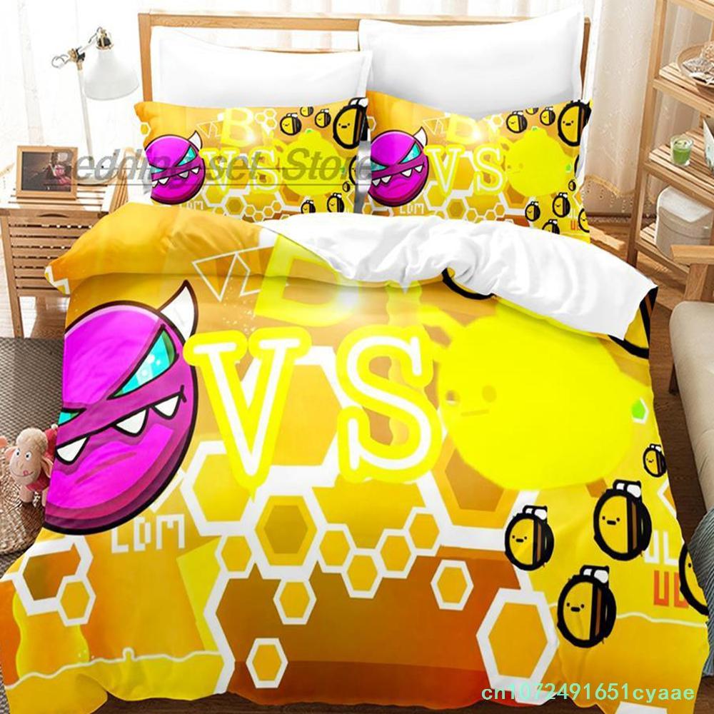 Angry Geometry Dash Bedding Set Single Twin Full Queen King Size Bed Set Aldult Kid Bedroom Duvetcover Sets 3D Print Kawaii 2022