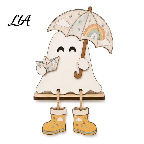 Autumn Atmosphere Home Accessories Wooden Harvest Festival Ghost Ornament for Desktop Decoration, Cute Small Holiday Gifts Friends Halloween Tabletop