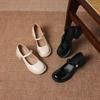 Krazing Pot Microfiber Round Toe Thick Med Heels Spring Summer Shoes Big Size 43 Circle Button Women Platform Pumps