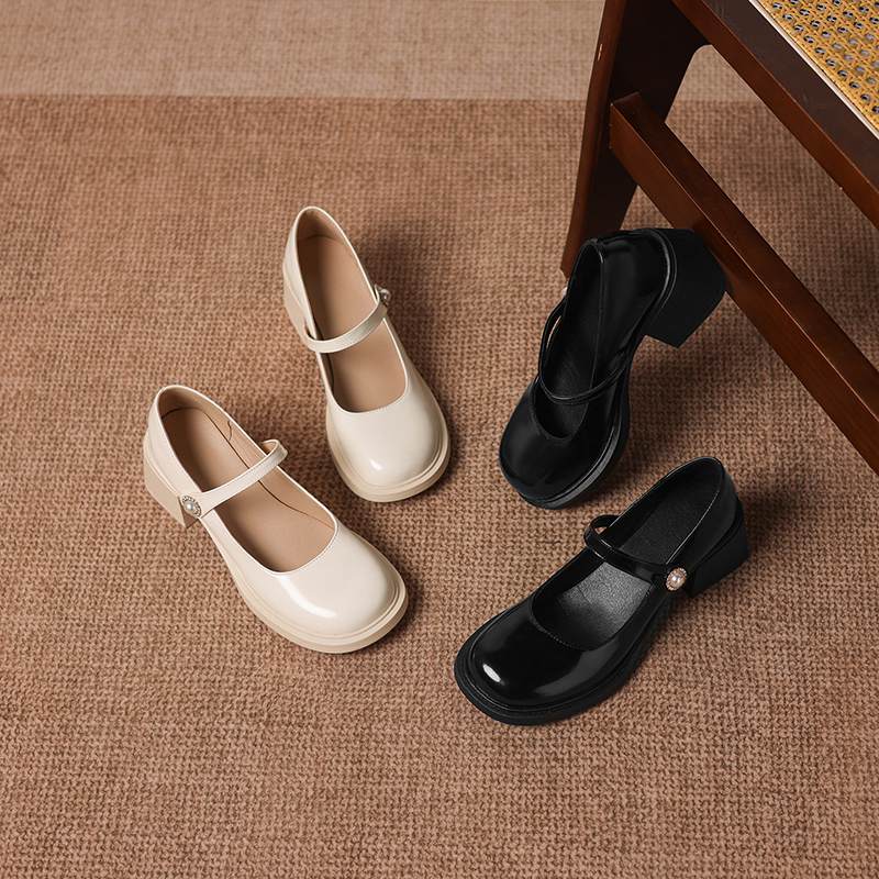 Krazing Pot Microfiber Round Toe Thick Med Heels Spring Summer Shoes Big Size 43 Circle Button Women Platform Pumps