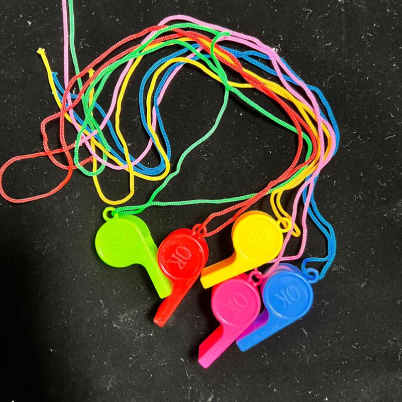 24Pcs Colorful Plastic Whistles with Lanyards for Party Favors, Sports & Emergency Supplies