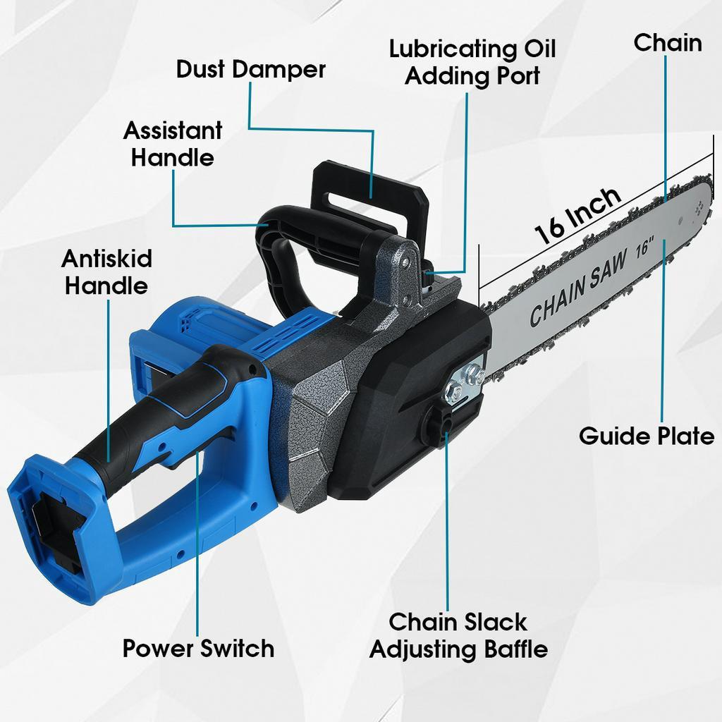 16" Cordless Chainsaw Electric Chain Saw 2800W Tree Saw For 18V Battery Blue/Yellow