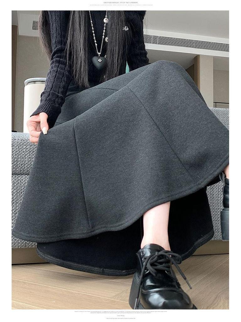 Off-White Fleece-Lined Woolen Mermaid Skirt - High-Waisted 2025 Autumn/Winter Mid-Length Skirt for Women