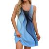 Robe d'été décontractée à col carré pour femmes, patchwork imprimé, robe sans manches avec poches