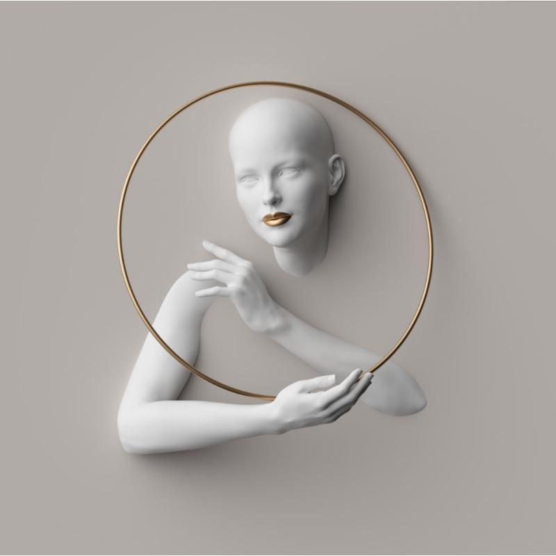 Zlatá kovová figúrka socha objíma umelecký plagát, bytová dekorácia s vysokým rozlíšením, maľba na sprej, bezrámové plátno, maľba na jadro