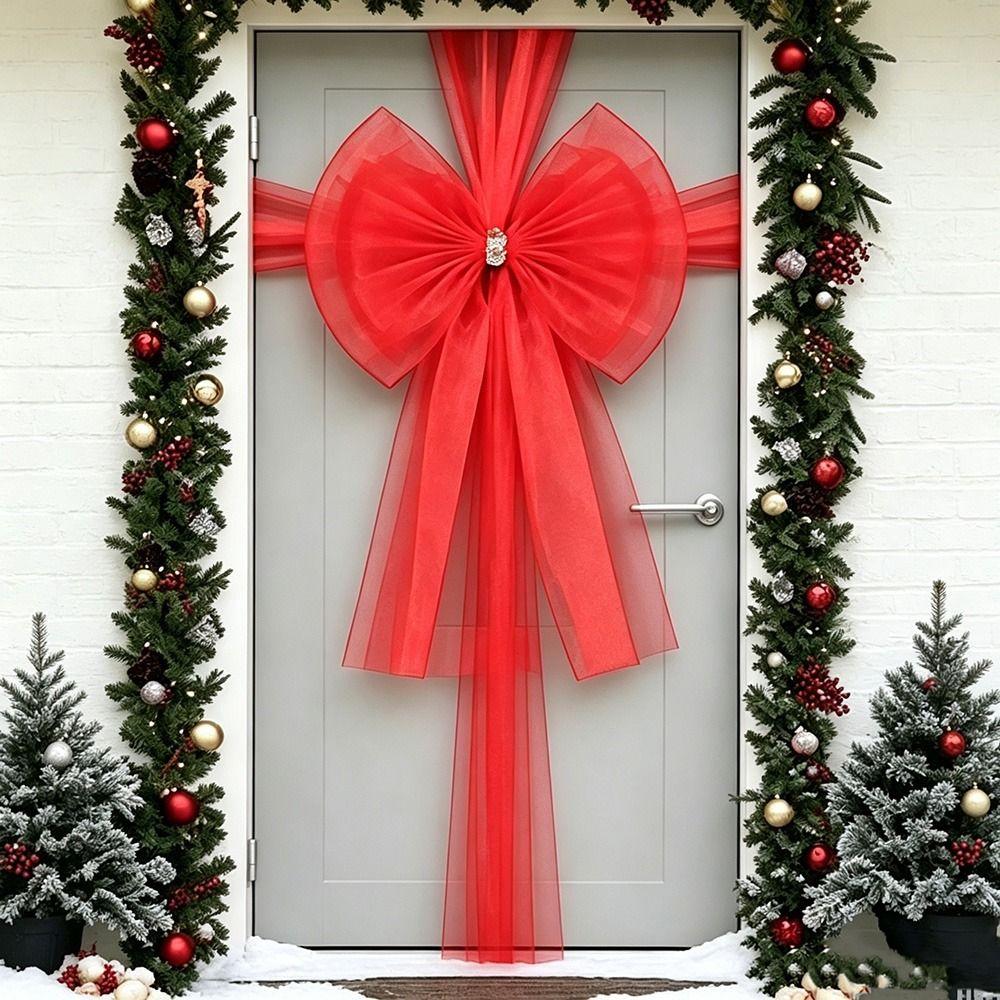 Large Size Christmas Door Bow Long Ribbon Large Ribbon Bow Decorative Door Bow  Home Decoration
