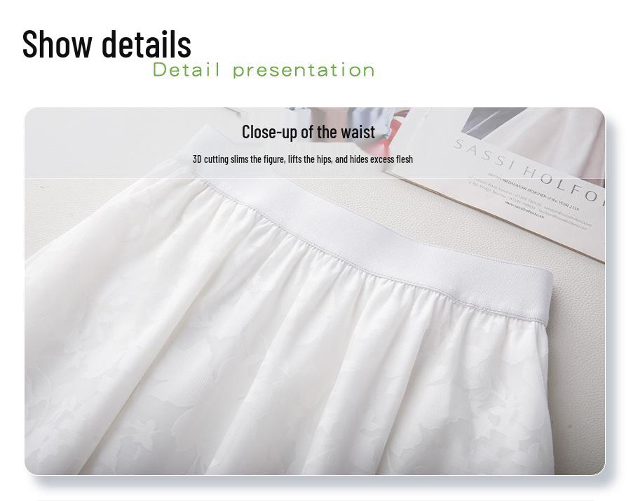 Dámská krajková květinová midi sukně - Bílá, Zeštíhlující áčkový plisovaný design, Nová jarní a podzimní kolekce 2025