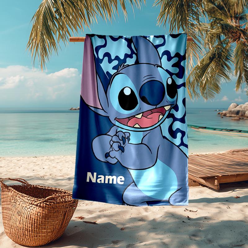 Custom Name Ultra-Soft Beach Towel with Stitch Theme,Ideal for Pool - Camping, Diving - Perfect Travel Essential, Vibrant Beach Towel.