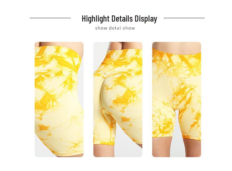 High Waist Tie-Dye Yoga Shorts - Women's Elastic Sports Fitness Pants