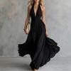 European and American women's new sexy solid color V-neck sleeveless waist, neck dress