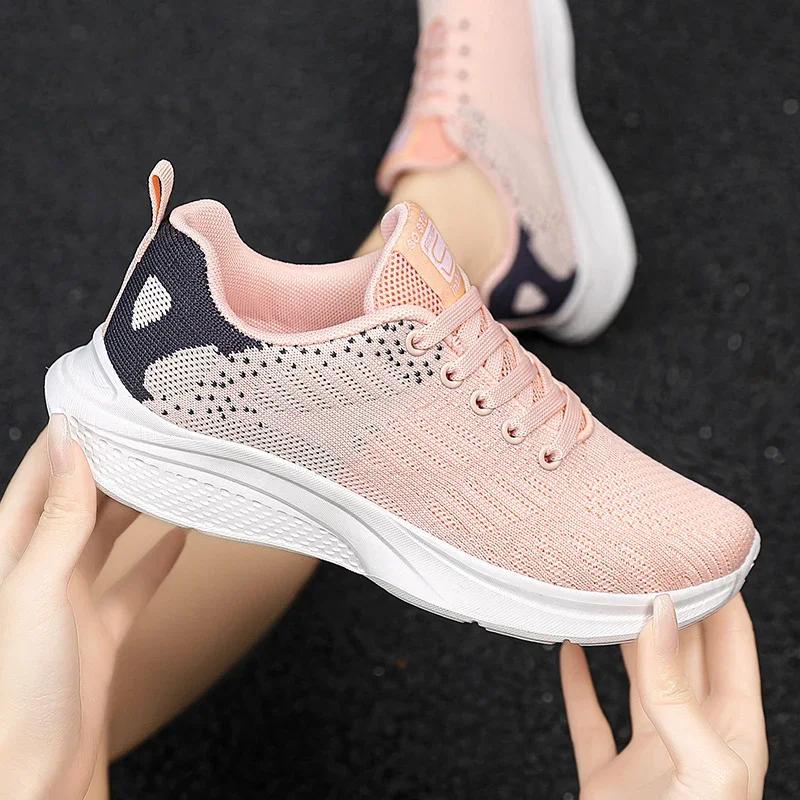 Women Flying Weave Soft Casual Sneakers Ladies Non-Slip Fashion Jogging Shoes Lightweight Four Seasons Breathable Running Shoes