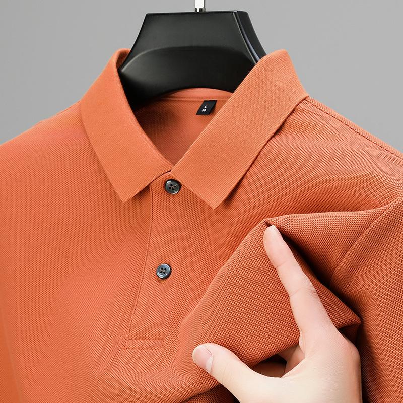 

Мужская деловая повседневная хлопковая футболка-поло с коротким рукавом и лацканами, свободная однотонная футболка для мужчин 4XL оранжевый