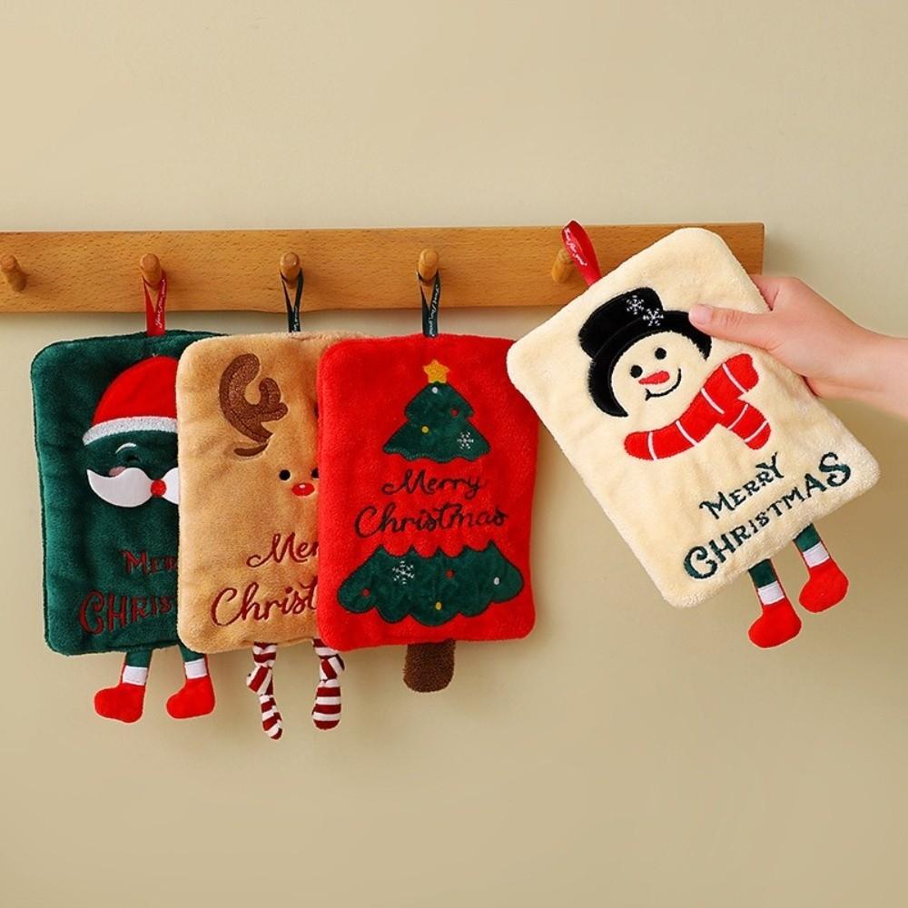 New Cartoon Christmas Hand Towel Thickened Quick-Drying Xmas Hand Towel Water-Absorbent Coral Fleece Hand Towels Home Decor
