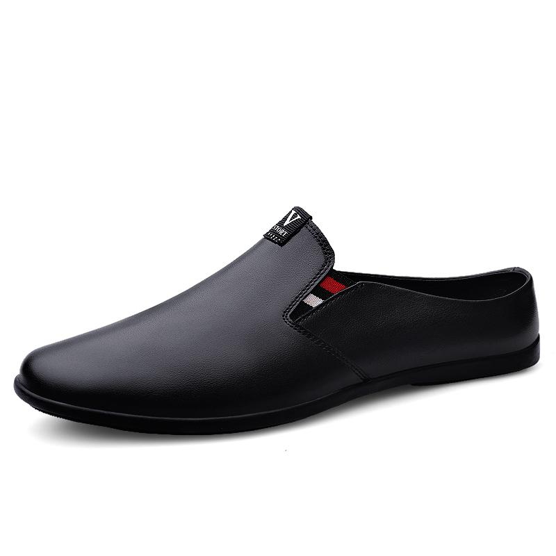 

Luxury Adult Summer Sandals Men Half Drag Peas Genuine Leather Mens Loafers Breathable Men s Penny Shoes Men Moccasins Mules 46 чёрный