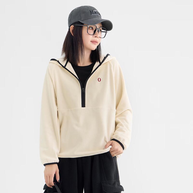 Unisex Letter Print Fleece Half-Zip Hoodie S