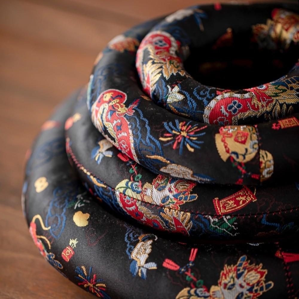 Donut Shape Dragon Design Singing Bowl Mat Nepalese Wooden Fish Coaster Sound Copper Out Mat Yoga
