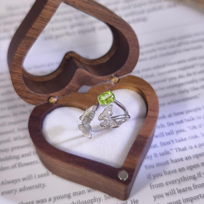 Women 925 Sterling Silver Butterfly Ring Natural Crystal 5*7mm Adjustable Open Jewelry
