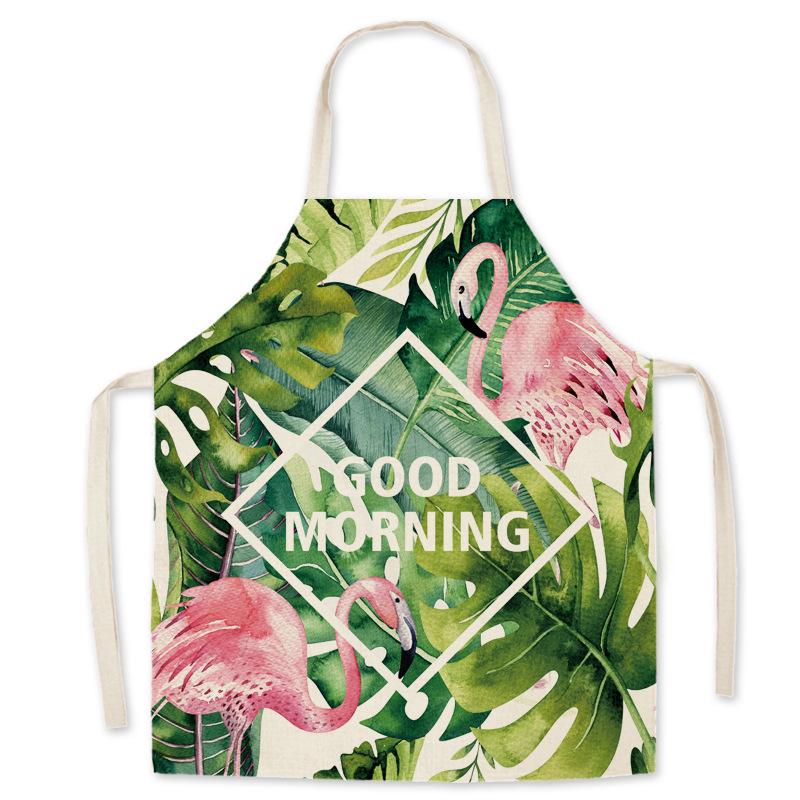 Adult & Child Flamingo Cartoon Faux Linen Apron - Ideal for Kitchen, Logo Work, and Advertising
