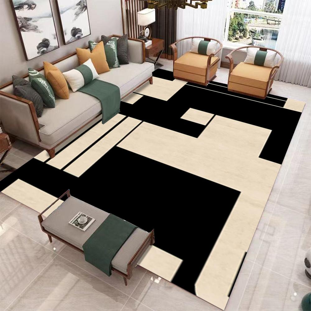 Black White Geometric Pattern Large Living Room Rug Non Slip Sofa Carpet Modern Abstract Design Floor Mat Home Interior Decor