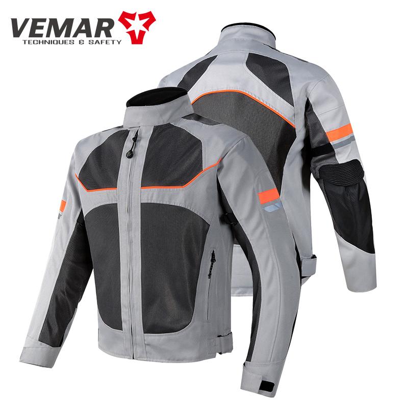 Motorbike Vemar Men's Jacket Breathable Mesh Moto CE Protection Motorcycle Riding Coat Guard Motocross Rider Clothing Black/Gray