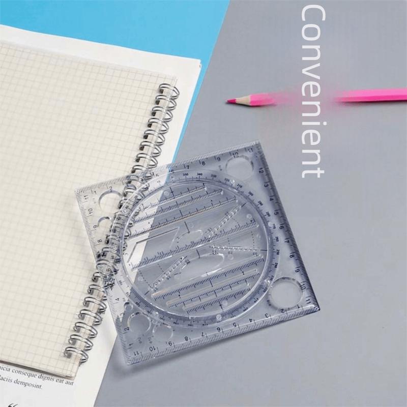 Protractor Geometry Drawing Ruler 3D Scale Transparent Rotatable Ruler Multi-Functional Plastic Circle Drafting Ruler Art Design