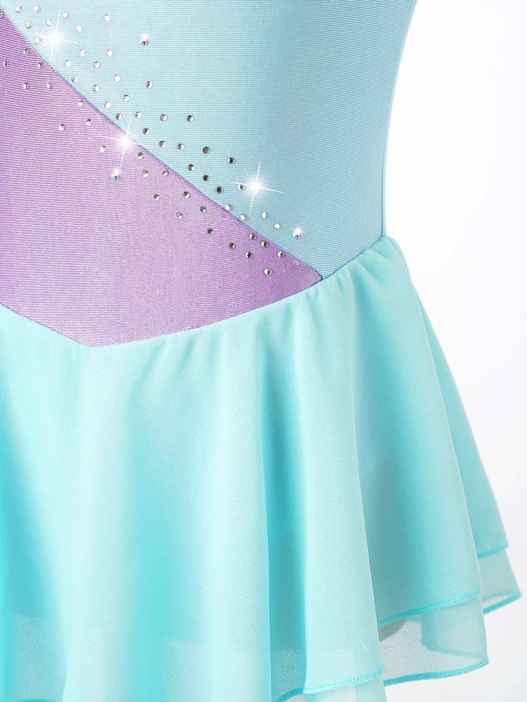 Rhinestone Sequins Figure Ice Skating Dress for Girls Kids Ballet Dance Dress Child Gymnastics Lyrical Dance Dress Costumes