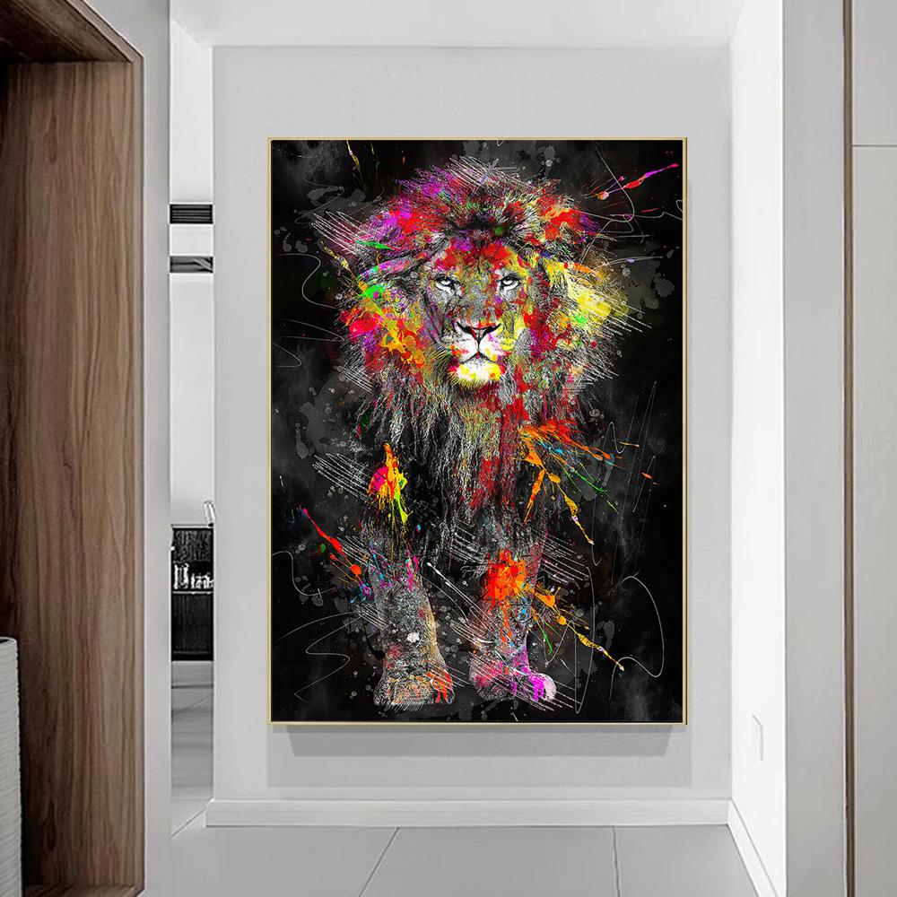 Graffiti Abstraktní Zvířecí Nástěnný Plakát Barevný Lev Slon Bytový dekor Obraz na plátně Nástěnná malba Dekorace obývacího pokoje