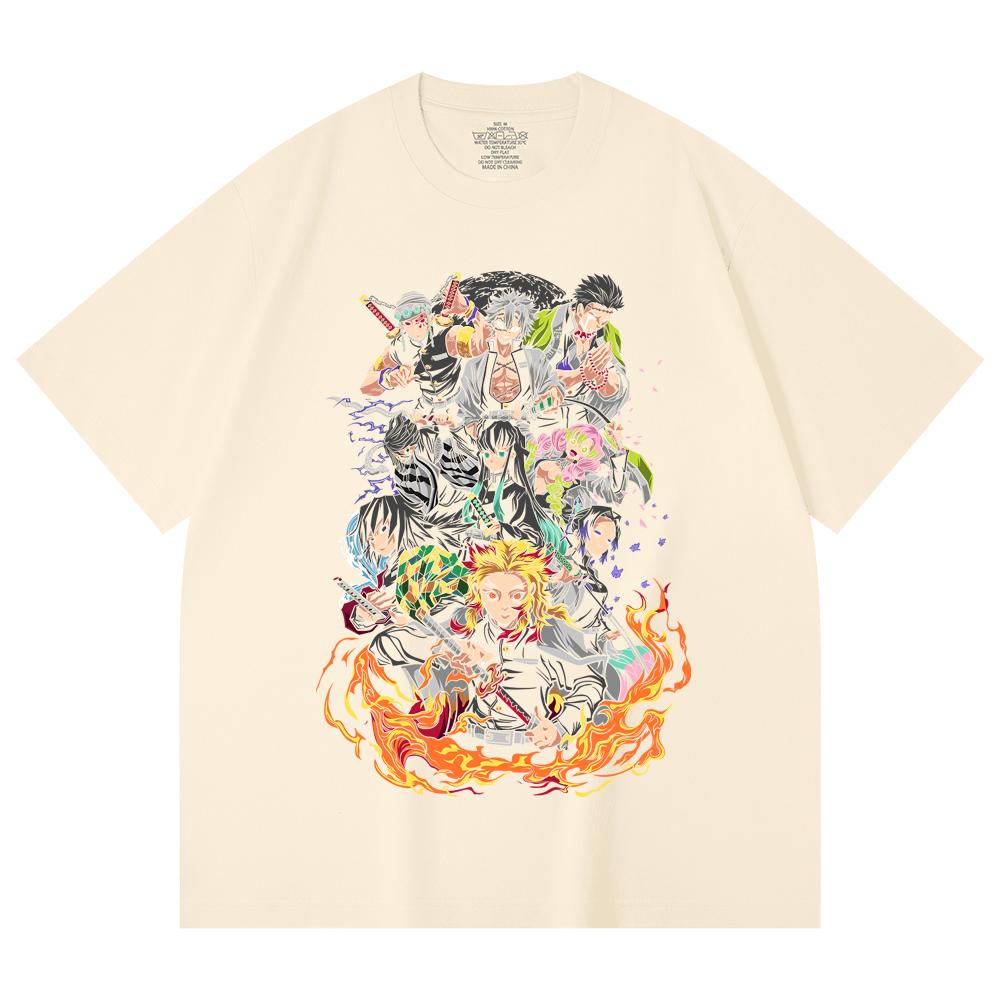 230 Gsm 100% Cotton Demon Slayer V61 Hashiras Print Unisex Heavy Cotton T Shirt