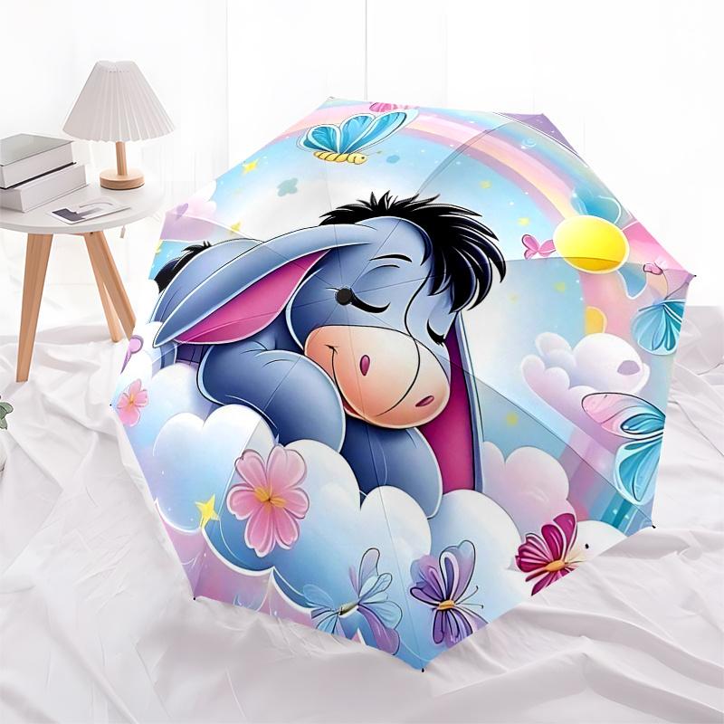 Ombrello da Viaggio a Tema Winnie the Pooh e Amici - 8 Stecche, Apertura e Chiusura Automatiche, Design Pieghevole Portatile, Ombrello Compatto ed Elegante