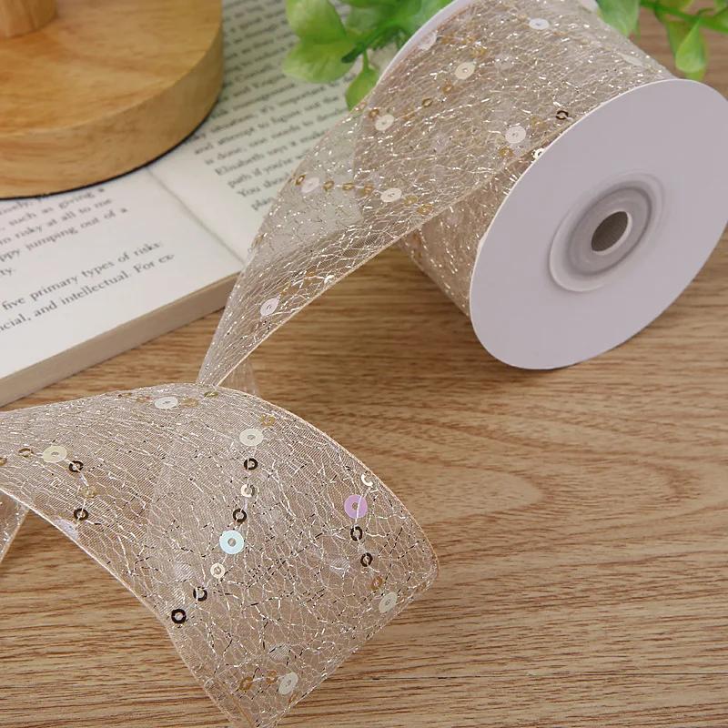 

5Yards Sequin Chiffon Ribbon with Finished Edge for Clothing Sewing DIY Hair Bows Hat Decor Craft Accessories Tulle Ribbon 25mm-5yards абрикосовий