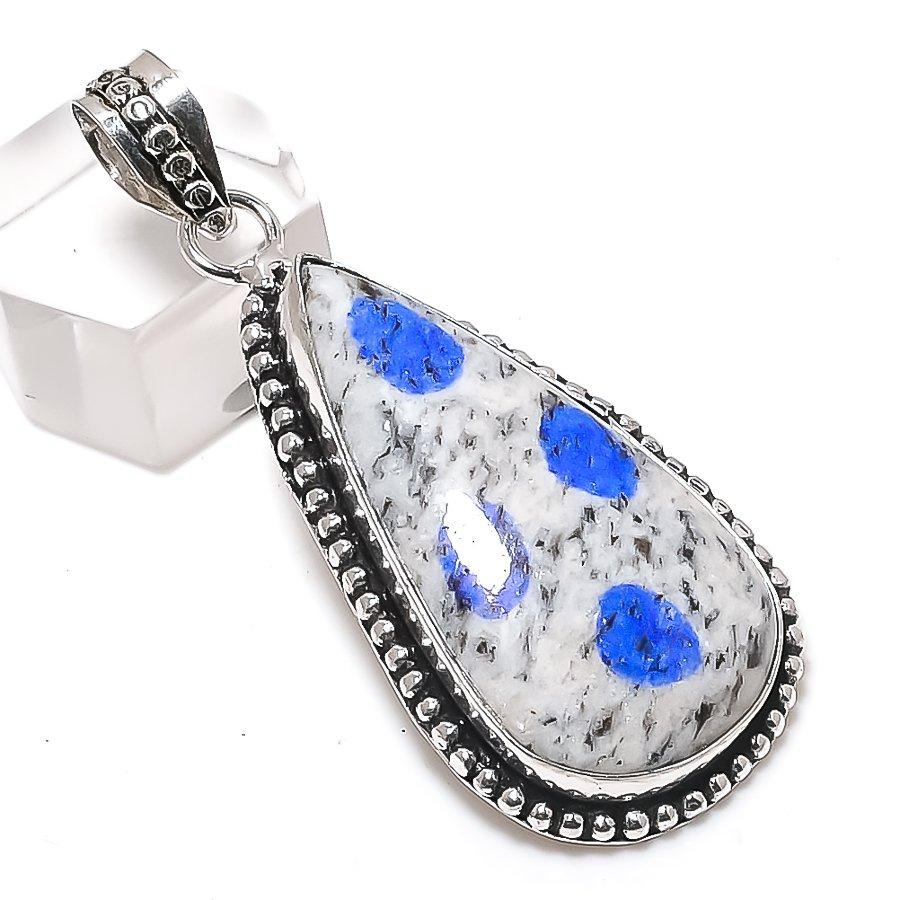 Natural K2 Blue Azurite Gemstone 925 Sterling Silver Jewelry Pendant 2.17" J5R17