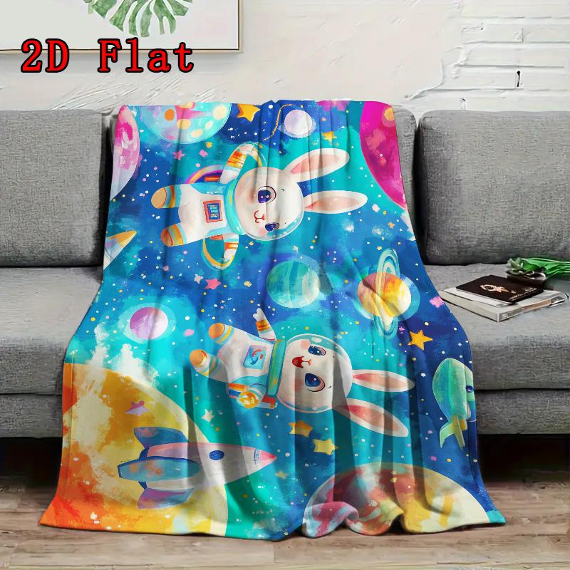 Colorful Space Rabbit 2D Flat Pattern Flannel Blanket High Quality All Seasons Warmth and Comfort Perfect for Christmas Gifts.PMT0914259