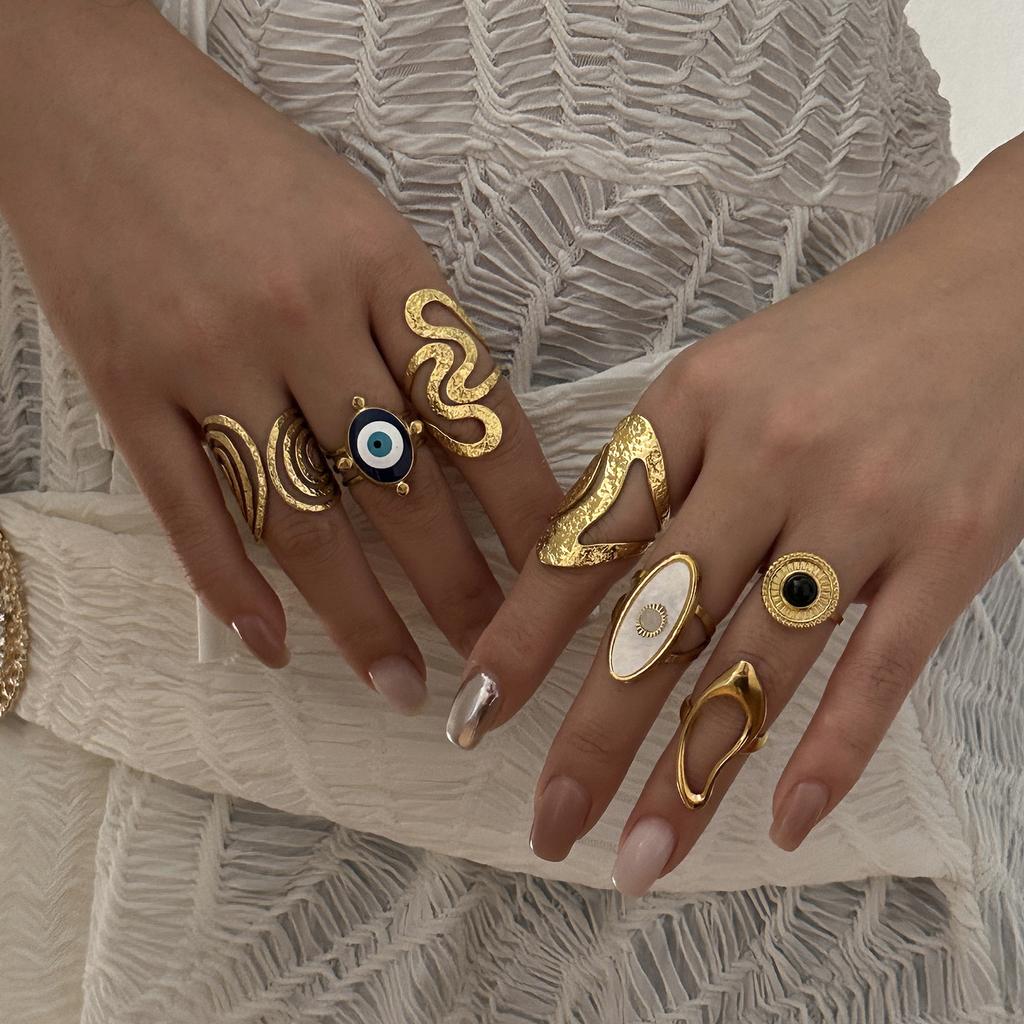 Stainless Steel Exaggerated Geometric Ring for Women Metal Texture Sun Flower Finger Ring Waterproof Antioxidant Jewelry Gifts