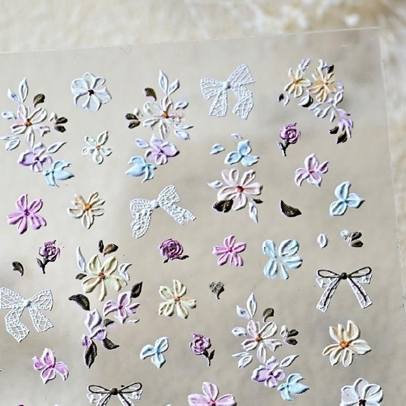 1Pcs 5D Embossed Flowers Nail Stickers Petals Nail Charms Art Decoration Self Adhesive Decal Nail Art Accessories