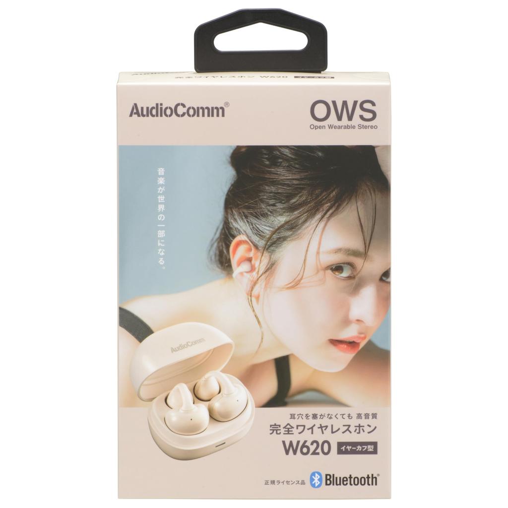OHM AudioComm True Wireless Earphones, Ear Cuff Type, Pearl White OHM Electric HP-W620N-W 03-3195