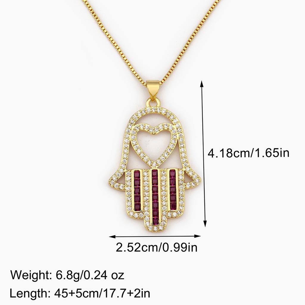 AIBEF Turkish Crystal Heart/Star Hand Palm Hamsa Pendant Necklace Copper Zircon Jewelry For Women Gift  Dropshipping