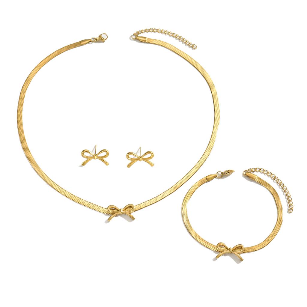 Wind jewelry, geometric bow design necklace, earrings set, niche high-end earrings for women