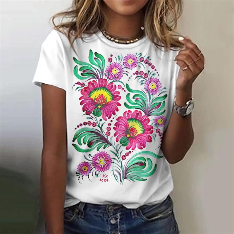 

Футболка с 3D-принтом «Цветок и листья» для женщин, забавные футболки с рисунком растений, летние повседневные свободные футболки, топы с круглым вырезом и короткими рукавами 6XL